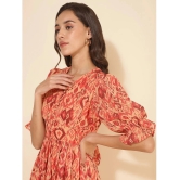 Janasya Georgette Printed Midi Womens Fit & Flare Dress - Orange ( Pack of 1 ) - None