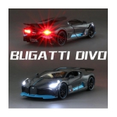 sevriza 1:32 Scale Model Alloy Metal Bugatti Divo Sports Car Model with Light and Sound Open Doors Pull Toy, Multi - Multi-Color