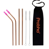 Reusable Stainless Steel Drinking Straw Set For Tumblers (4 Straw, 2 Brush)-Rose Gold