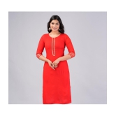 MAUKA Rayon Embroidered Straight Womens Kurti - Red ( Pack of 1 ) - None