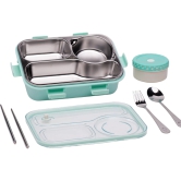 Korean Bento Box 3 Grid with Soup Bowl, LP3-Green