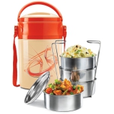 Milton Odyssey Insulated Tiffin, 4 Stainless Steel Containers, 380 ml Each and 1 Papad Box, 200 ml, Ivory