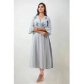 MAUKA - Silver Cotton Womens Flared Kurti ( Pack of 1 ) - None