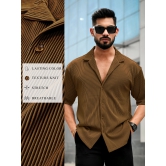 Stripe Textured Brown Half Sleeve Shirt-XL / Brown