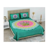 FrionKandy Living Cotton Floral Double Bedsheet with 2 Pillow Covers - Sea Green - Sea Green