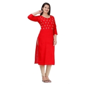 HIGHLIGHT FASHION EXPORT - Red Rayon Womens Straight Kurti - M