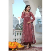 Vbuyz Cotton Printed Anarkali Womens Kurti - Maroon ( Pack of 1 ) - None