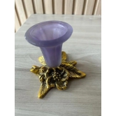 Aarna Creations Leaf Flower Candle Stand | Patta Tea Light Stand | Golden Leaf Candle Stand | Gold Antique Candle Stand | Metal & Glass Tea Light Stand (Purple)