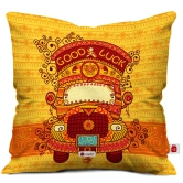 Indigifts Diwali Gift Items Good Luck Quote Golden Cushion Cover 16x16 inches - Diwali Gift Items| Diwali Decoration Items| Deepavali Decoration| Dipawli Gifts| Deepawali Greetings