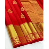 Om Shantam Sarees Jacquard Self Design Saree With Blouse Piece - Red ( Pack of 1 ) - Red