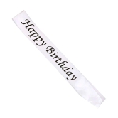 FOK Satin Happy Birthday Sash for Birthday Boy/Girl & Party Decoration Accessory - White