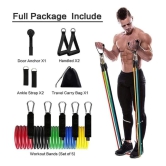 Resistance Bands 11 pcs Set, Stretching and Exercise, Toning Tube kit with Door Anchor, Foam Handles, Leg Ankle Strap and Carry Bag and Box Packaging for Men and Women Workout at Home and Gy