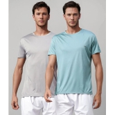 UrbanMark Polyester Regular Fit Solid Half Sleeves Mens T-Shirt - Blue & Light Grey ( Pack of 2 ) - None