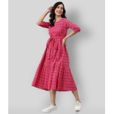 Janasya - Pink Cotton Womens Fit & Flare Dress ( Pack of 1 ) - None