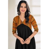 Glomee Rayon Printed Nayra Womens Kurti - Black ( Pack of 1 ) - None