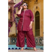 PrettyPlus by Desinoor.com Burgundy Solid Palazzo Top Set - None