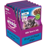 Whiskas Wet Food for Kittens (2-12 Months), Tuna in Jelly Flavour Pack of 6x 85 Gms\t