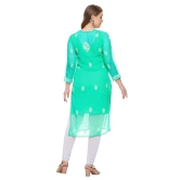 Lavangi Women Lucknow Chikankari Sea Green Georgette Kurti with Matching Cotton Inner