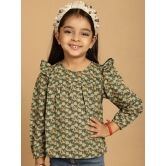 MINI & MING Girls Floral Printed Round Neck Puff Sleeves Pleated Blouson Top