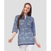 Meher Impex Cotton Blend Printed A-line Womens Kurti - Blue ( Pack of 1 ) - None