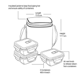 Treo All Fresh 320 ML Borosilicate Glass Square 3 Container Tiffin Box with Cover | Transparent