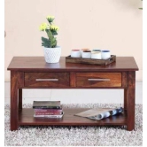 Handmade Solid Wood 2 Drawer & Top Storage Coffee Table-Brown