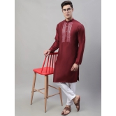 Mens Maroon Cotton Silk Mirror Work Kurta Pyjama-XL / Maroon