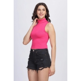 Women Crop Top, Sleeveless, Cotton Lycra, Pink-M / Pink