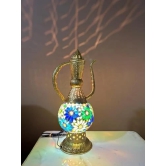 Aarna Creations Metal Mosaic Lamp in Surai Style| Hand-Carved Antique Metal and Ceramic Designer Lamp | Assorted Artistic Metal Ceramic with Glass Work Lamp in Jug Shape