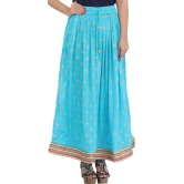 Batton-Blue Long Skirt with Golden Printed Bootis and Gota Border