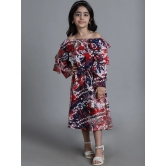 MINI & MING Girls Abstract Printed Off-Shoulder Crepe Layered A-Line Midi Dress