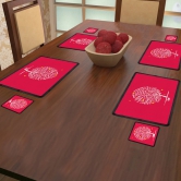 Indigifts Dipawali Gift Items Family Love Tree Red Table Mat and Coaster Set of 4 - Diwali Gift Items, Diwali Decoration Items, Deepavali Decoration, Dipawli Gifts, Deepawali Greetings