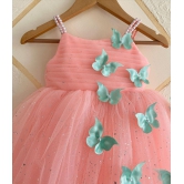 Cutedoll Light Orange Net Sparkle with butterfly kids Girls Dress-5-6 Year