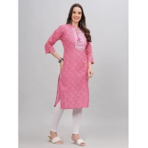 JC4U Cotton Embroidered Straight Womens Kurti - Pink ( Pack of 1 ) - None