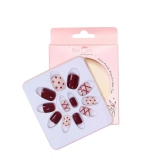 PRINTED SHORT SQUARE NAILS - (NAIL KIT INCLUDED)-Maroon Dot