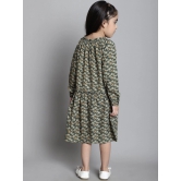 MINI & MING Girls Floral Print Tie-Up Neck Gathered  A-Line Dress