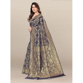 Om Shantam Sarees Banarasi Silk Embellished Saree With Blouse Piece - Navy Blue ( Pack of 1 ) - Navy Blue