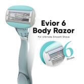 LetsShave Evior 6 Body Hair Removal Razor for Women with Wide Head & Open Flow Cartridge | Dual Moisture Bar & Micro Comb Guard Bar | Women Razor for Under Arms, Legs & Bikini Area | Razor + Pack of 2 Blades