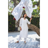 Soft Chanderi 3 pc Kurta set- White-Peach / XL