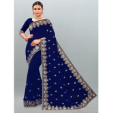 Om Shantam Sarees - Navy Blue Georgette Saree With Blouse Piece ( Pack of 1 ) - Navy Blue