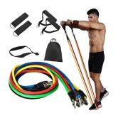 Resistance Bands 11 pcs Set, Stretching and Exercise, Toning Tube kit with Door Anchor, Foam Handles, Leg Ankle Strap and Carry Bag and Box Packaging for Men and Women Workout at Home and Gy