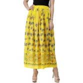 Maize Long Skirt with Printed Peacock Feathers