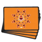 Indigifts Deepavali Decoration Rangoli with Illuminated Lamps Orange Table Mat Set of 4 - Diwali Gift Items, Diwali Decoration Items, Deepavali Festival, Dipawli Gifts, Deepawali Greetings