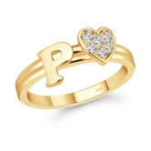 Vighnaharta cz alloy Gold plated Valentine collection Initial  P  Letter with heart ring alphabet collection for women and Girls - None