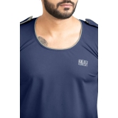 Men Solid Round Neck Polyester Dark Blue T-Shirt