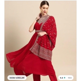 Women Red Ethnic Motifs Embroidered Kurta with Trousers & Dupatta-XXL