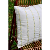 Bageecha Mint Green & Lemon Chikankari Stripe Cushion Cover (16X16 inch)