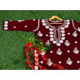 Modal Lucknowi Chikan Kurti-Maroon / 40/L