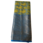 Yellow Tissue Saree With Blue Zari Border