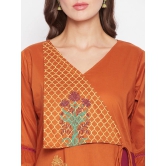 Women Rust & Maroon Floral Printed Angrakha Pure Cotton Kurta With Palazzos